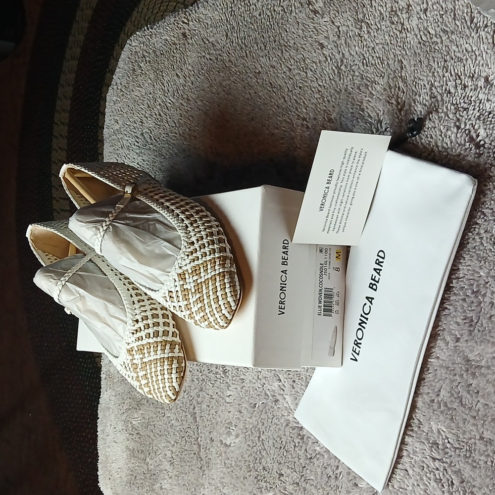"New Never Worn" Veronica Beard Cream Woven Ballet Flat With Shoe Bag - Picture 12 of 12